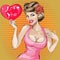 Valentines Day Pin-up woman portrait with heart.