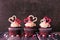 Valentines Day red velvet cupcakes with a dark background