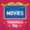 Valentines Day Romantic Movies. Square Cover, web site page. Couple of people in love in bed before TV-set, monitor. Vector