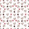 Valentines Day romantic seamless pattern with hearts, cupids, crystals, cupcakes