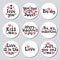 Valentines day round stickers set. Romantic labels badges. Hand drawn decorative element. Love phrase. Heart symbols