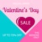 Valentines Day sale background with red heart for card, poster, social media post, brochure. Love day concept. Vector illustration