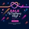 Valentines day sale banner. 3d colorful gradient liquid heart and lettering on black background.