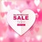 Valentines day sale banner. Blurred love background with paper heart.