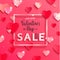 Valentines day sale banner with paper shiny glitter hearts.