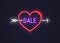 Valentines day sale neon sign. Heart with arrow sale neon banner