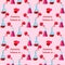 Valentines day seamless pattern with chemical beakers with love elixir, text chemistry between us