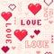 Valentines day seamless pattern with hearts, word Love. Pixel art. 90s style