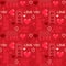 Valentines day seamless pattern with hearts, word Love. Pixel art. 90s style