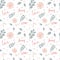 Valentines day seamless pattern with love, amor, and Korean Sarang words decorated with pastel leaves. Greeting cards and gift pap