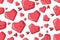 Valentines day seamless pattern with red hearts, arrow, broken heart, many hearts of different sizes