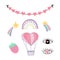 valentines day set hand drawn. vector. collection icon, sticker. stars, balloon, heart, eye, garland, rainbow