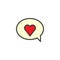 Valentines day speech bubble with red heart filled outline icon