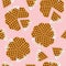 Valentines day sweet lunch. Seamless pattern. Hearts shape pastry. Love day. Homemade waffles.