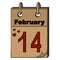  Valentines Day. The tear-off calendar is open on February 14th. Isolated background. Colored vector illustration. 