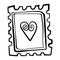 Valentines Day theme doodle Vector icon of hand drawn mail postage stamp with heart shape isolated on a white