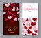 Valentines Day vertical banner set. Background with 3d pink and red hearts. Love design concept.