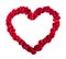 Valentines day, Wedding day. Beautiful heart of red rose petals isolated on white. Valentines heart border over white