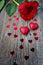 Valentines Day or wedding symbols one red rose and hearts