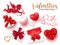 Valentines decorations vector set. Valentine day decoration of cupid, gifts, letter, and hearts element.