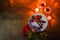 Valentines dinner romantic love conceptRomantic table setting decorated with fork spoon on plate and couple champagne glass wine