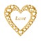 Valentines gold background with dark gold heart with gold hearts composition. Greeting for lovers and for Mother`s Day