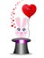 Valentines greeting card with rabbit in black magic cylinder