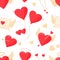 Valentines heart vector seamless pattern. Wings angel, arrow pierced hearts