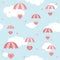 Valentines Hearts with Pink Parachute on Blue Sky Background