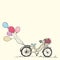 Valentines holiday card. Hand drawn cute bicycle and balloon, vector and illustration