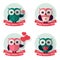 Valentines labels with owls and ribbons. Vector set.