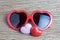 Valentines lovely eyeglasses party with pink and red heart shap