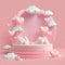 Valentines podium pedestal with 3d pink heart and cloud create with generative ai technology