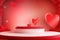 Valentines podium pedestal with 3d pink heart and cloud . generative ai