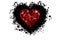 valentines Red love heart paint splash with black border on white or transparent background