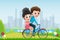 Valentines riding bicycle vector characters concept. Valentine couple dating and riding in bike.