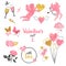 Valentines set. Collection of cupids and romantic elements for greeting card design