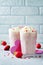 Valentines Strawberry banana milkshake with whipped cream