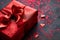 Valentines surprise Red gift box with ribbon on solid background