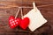 Valentines Vintage Handmade Hearts over Wooden