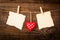 Valentines Vintage Handmade Hearts over Wooden