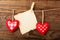 Valentines Vintage Handmade Hearts over Wooden