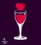 Valentineâ€™s day theme vector illustration placed on dark background. Design wineglass with loving heart, romantic rendezvous co