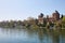 Valentino castle and Po river in a sunny spring day in Piedmont, Turin, Italy