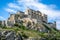 The Valere basilica close-up scenic view on rocky hill with clear blue sky in Sion Switzerland