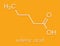 Valeric acid molecule. Smelly molecule, present in the plant valerian Valeriana officinalis. Skeletal formula.