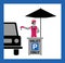 Valet desk and umbrella silhouette with parking sign