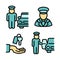 Valet icons set, outline style
