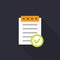 Valid document icon, approved report in flat style