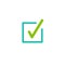 Valid Seal icon. Green tick in squared box. Flat OK sticker icon. Isolated on white.